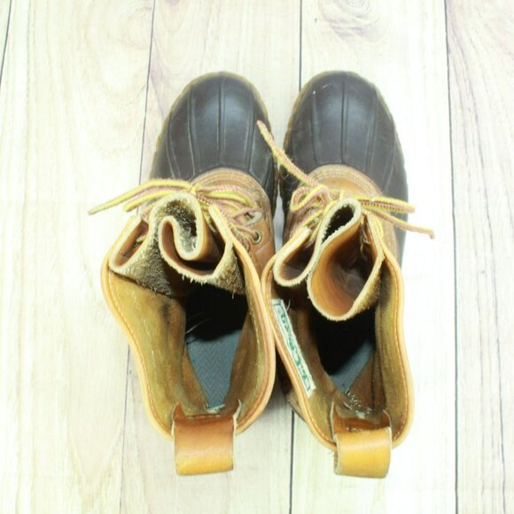 Vintage LL Bean Brown Leather Lace Up Unlined Mid Calf Hunting Duck Boots Size 8 - Picture 7 of 11